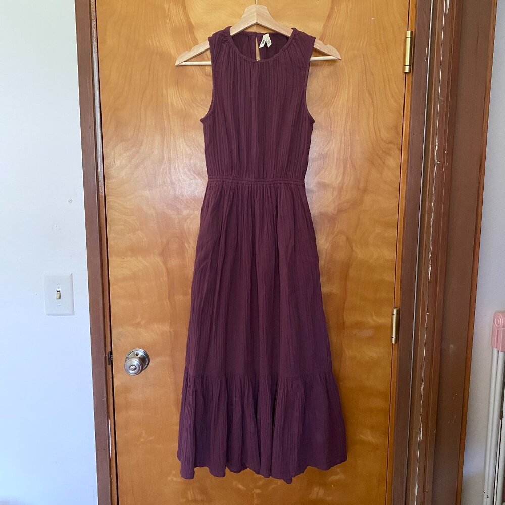 Pact Organic Cotton Coastal Double Gauze Tiered Midi Dress Purple Women's XS